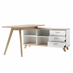 Germania Eckschreibtisch Neston - Matt Weiß / Eiche Sanremo Dekor -BÜROMÖBEL Verkaufsgeschäft 1000039246 200520 15303600005 DETAILS P000000001000039246