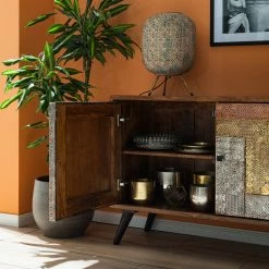 Wolf-Möbel Sideboard Orient - Akazie massiv / Metall - Mehrfarbig -BÜROMÖBEL Verkaufsgeschäft 1000114122 200630 10585200013 DETAILS P000000001000114122