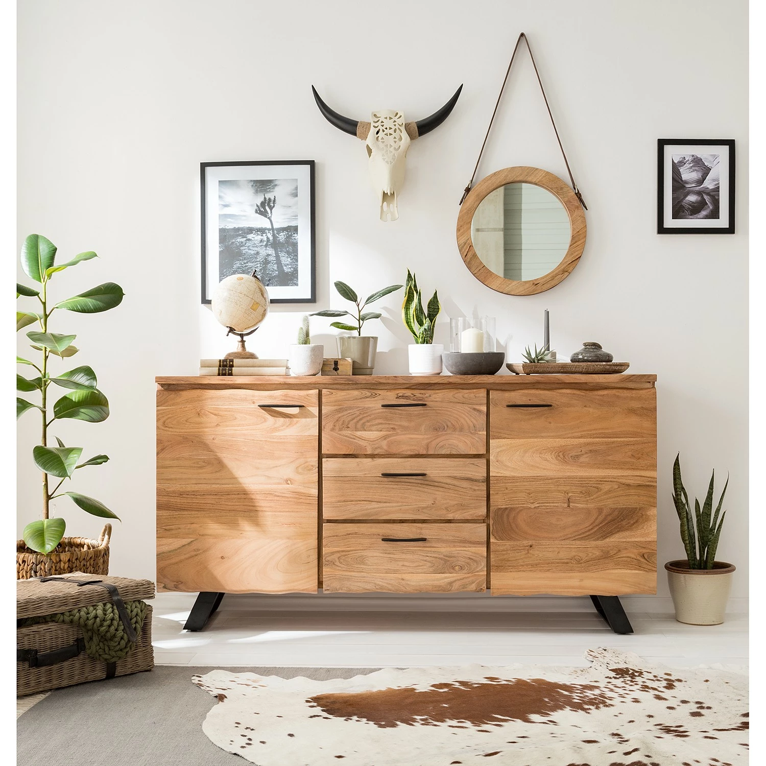 Ars Natura Sideboard Vardo - Akazie massiv / Metall - Akazie / Schwarz 5 Ars Natura Sideboard Vardo - Akazie massiv / Metall - Akazie / Schwarz – Bild 3