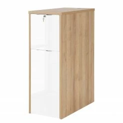 Maja Möbel Container eDJUST II - Hochglanz Weiß / Eiche Riviera Dekor