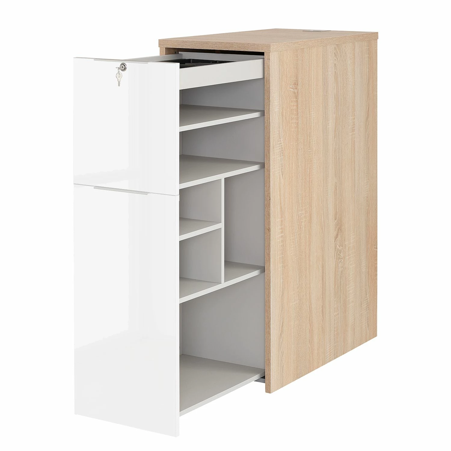 Maja Möbel Container eDJUST II - Hochglanz Weiß / Eiche Riviera Dekor 5 Maja Möbel Container eDJUST II - Hochglanz Weiß / Eiche Riviera Dekor – Bild 3