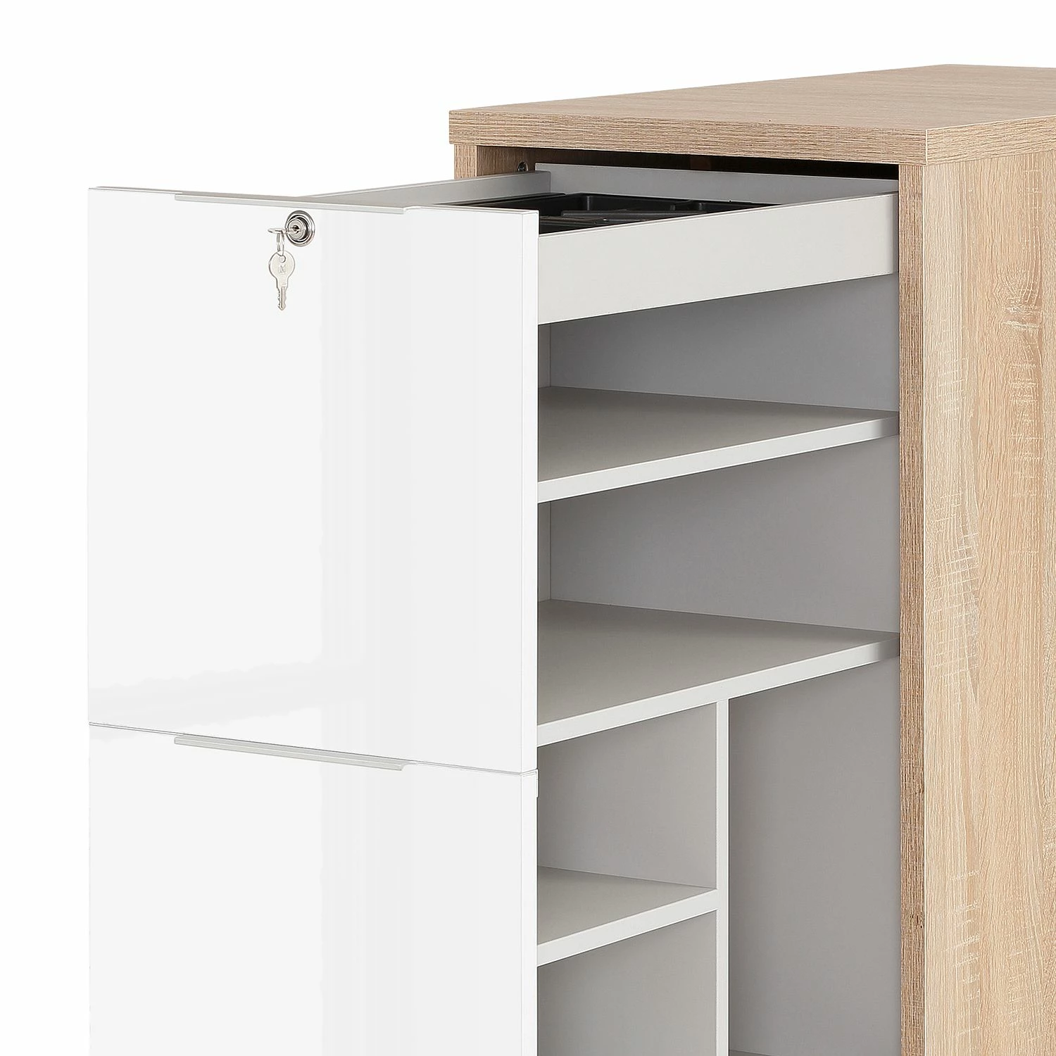 Maja Möbel Container eDJUST II - Hochglanz Weiß / Eiche Riviera Dekor 8 Maja Möbel Container eDJUST II - Hochglanz Weiß / Eiche Riviera Dekor – Bild 6