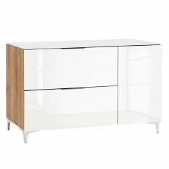Maja Möbel Sideboard Shino I - Glas Weiß / Eiche Riviera Dekor