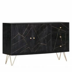 Jack & Alice Sideboard Towa - Akazie massiv / Metall - Schwarz / Gold