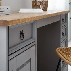 Maison Belfort Schreibtisch Finca Rustica I - Kiefer massiv - Kiefer Grau -BÜROMÖBEL Verkaufsgeschäft 1000178057 200507 14282300009 DETAILS P000000001000178057