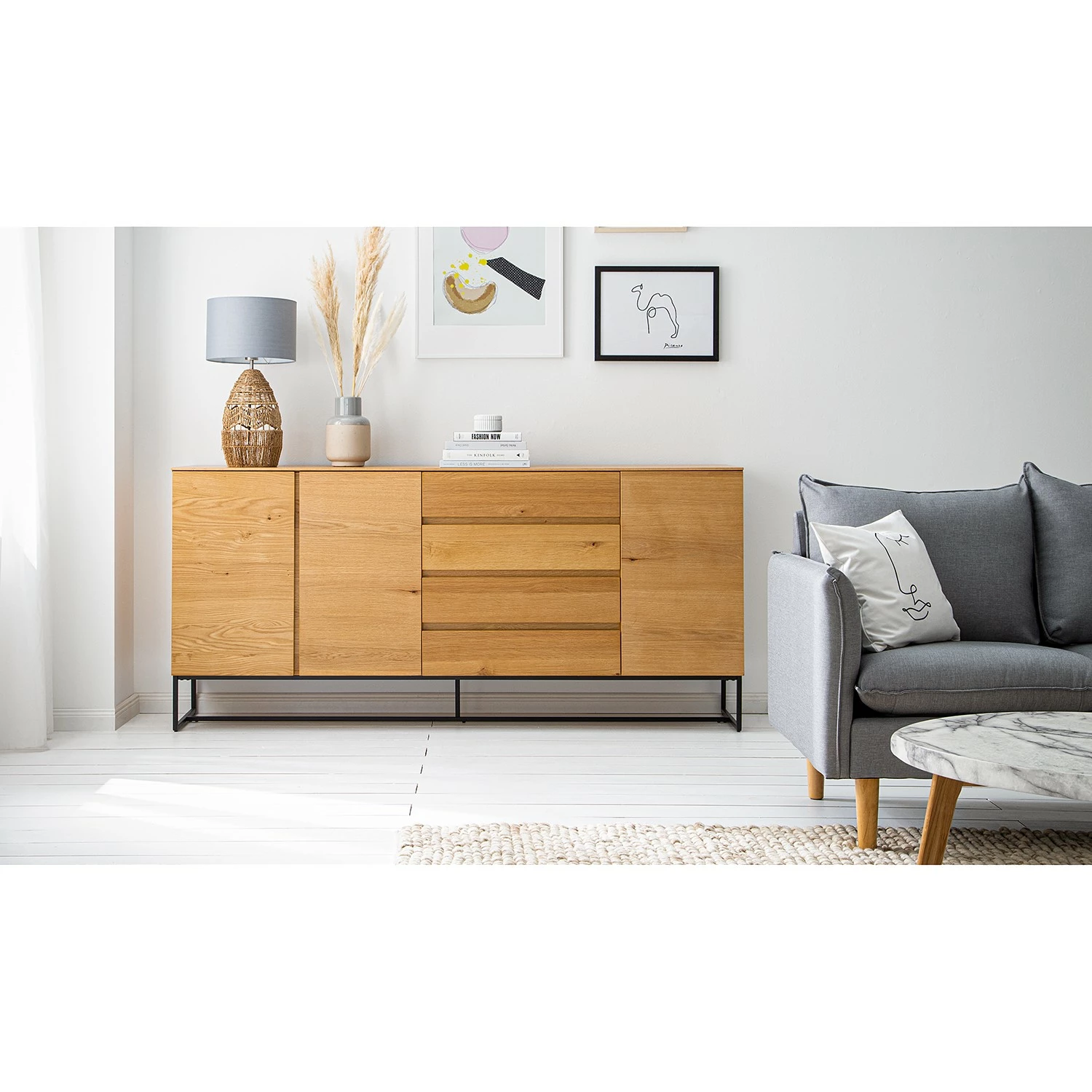 Ars Natura Sideboard Nozza I - Echtholzfurnier - Eiche / Schwarz 4 Ars Natura Sideboard Nozza I - Echtholzfurnier - Eiche / Schwarz – Bild 2