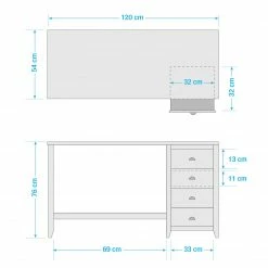 Maison Belfort Schreibtisch Rivery - Kiefer massiv - Weiß -BÜROMÖBEL Verkaufsgeschäft 1000187585 200214 06021600014 SKETCH DETAILS P000000001000187585 sketch