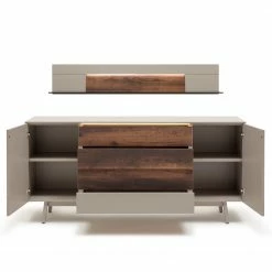 GWINNER Sideboard Misano II (2-teilig) - Inkl. Beleuchtung - Echtholzfurnier - Saharagrau / Balkeneiche -BÜROMÖBEL Verkaufsgeschäft 1000188660 190926 16594200067 DETAILS P000000001000188660