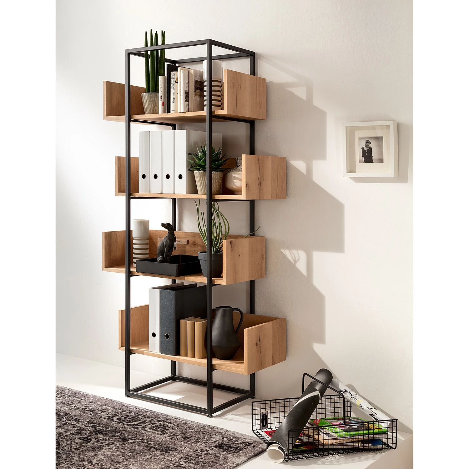 GWINNER Regal Style I - Echtholzfurnier / Metall - Eiche / Anthrazit 4 GWINNER Regal Style I - Echtholzfurnier / Metall - Eiche / Anthrazit – Bild 2