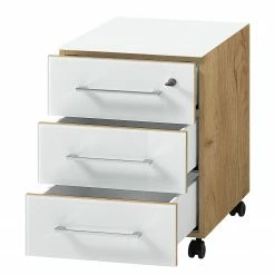 Rollcontainer Monteria - Glas - Weiß / Eiche Navarra Dekor -BÜROMÖBEL Verkaufsgeschäft 1000189529 220209 12431800035 DETAILS P000000001000189529