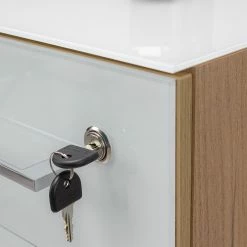 Rollcontainer Monteria - Glas - Weiß / Eiche Navarra Dekor -BÜROMÖBEL Verkaufsgeschäft 1000189529 220209 12431800040 DETAILS P000000001000189529