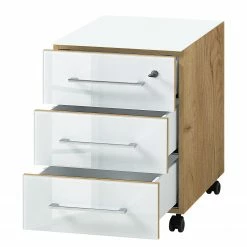 Germania Büroset Monteria I (5-teilig) - Glas - Weiß / Eiche Navarra Dekor -BÜROMÖBEL Verkaufsgeschäft 1000189536 191022 12045200088 DETAILS P000000001000189536