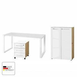 Germania Büroset Monteria V (3-teilig) - Glas - Weiß / Eiche Navarra Dekor -BÜROMÖBEL Verkaufsgeschäft 1000189547 191022 12050300187 ICON DETAILS P000000001000189547 icon seal