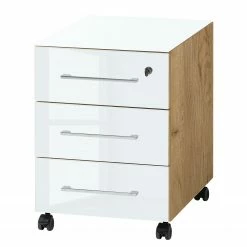 Germania Büroset Monteria V (3-teilig) - Glas - Weiß / Eiche Navarra Dekor -BÜROMÖBEL Verkaufsgeschäft 1000189547 191022 12050300189 DETAILS P000000001000189547