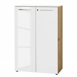 Germania Büroset Monteria V (3-teilig) - Glas - Weiß / Eiche Navarra Dekor -BÜROMÖBEL Verkaufsgeschäft 1000189547 191022 12050300190 DETAILS P000000001000189547