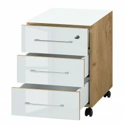 Germania Büroset Monteria V (3-teilig) - Glas - Weiß / Eiche Navarra Dekor -BÜROMÖBEL Verkaufsgeschäft 1000189547 191022 12050400195 DETAILS P000000001000189547