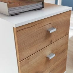 Germania Büroset Lioni V (5-teilig) - Eiche Navarra Dekor / Weiß -BÜROMÖBEL Verkaufsgeschäft 1000191085 191016 08104300139 DETAILS P000000001000191085