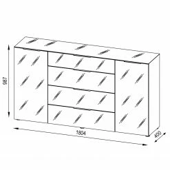 Maja Möbel Sideboard Trend I - Glas - Weiß -BÜROMÖBEL Verkaufsgeschäft 1000197485 191129 08042200025 SKETCH DETAILS P000000001000197485 sketch