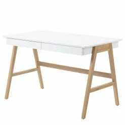 Furnitive Schreibtisch Nilos - Eiche teilmassiv - Weiß / Eiche