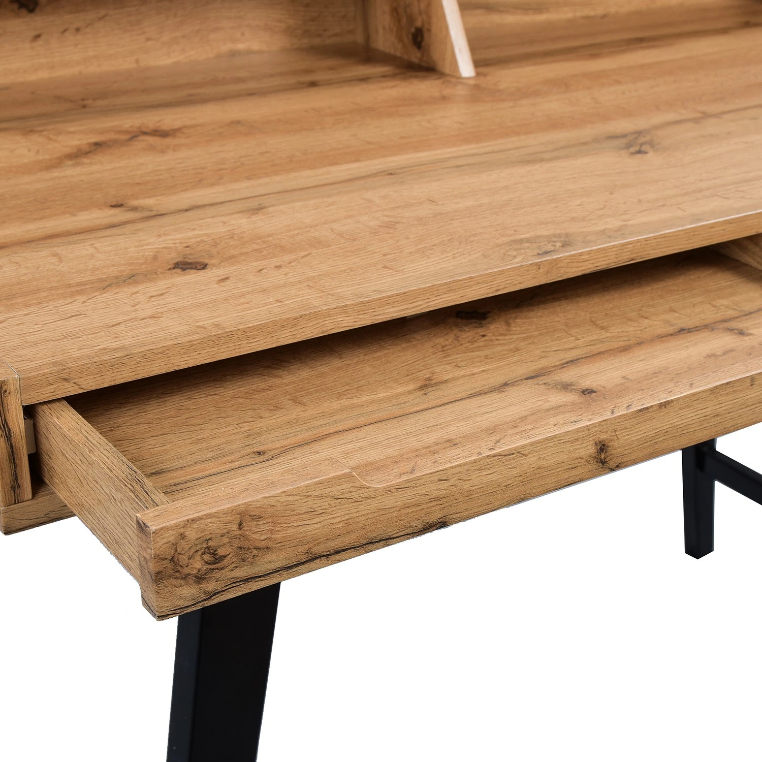 Furnitive Schreibtisch Stepney - Wildeiche teilmassiv - Wildeiche Dekor / Schwarz 5 Furnitive Schreibtisch Stepney - Wildeiche teilmassiv - Wildeiche Dekor / Schwarz – Bild 3