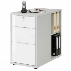 Maja Möbel Container eDJUST III - Platingrau / Weiß Spiegelglanz -BÜROMÖBEL Verkaufsgeschäft 1000220607 200824 06315700129 DETAILS P000000001000220607