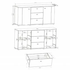 Fredriks Sideboard Karlsburg - Hochglanz Weiß / Altholz Dekor -BÜROMÖBEL Verkaufsgeschäft 1000224471 200902 06404200058 SKETCH DETAILS P000000001000224471 sketch