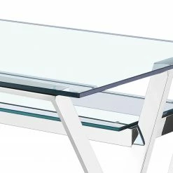 Velvet Studio Schreibtisch Genay - Sicherheitsglas / Edelstahl - Glasklar / Silber -BÜROMÖBEL Verkaufsgeschäft 1000241600 210121 14214100048 DETAILS P000000001000241600