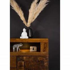 Wolf-Möbel Sideboard Bazac - Inkl. Beleuchtung - Akazie massiv - Akazie / Dunkelgrau -BÜROMÖBEL Verkaufsgeschäft 1000243213 220311 030 DETAILS P000000001000243213