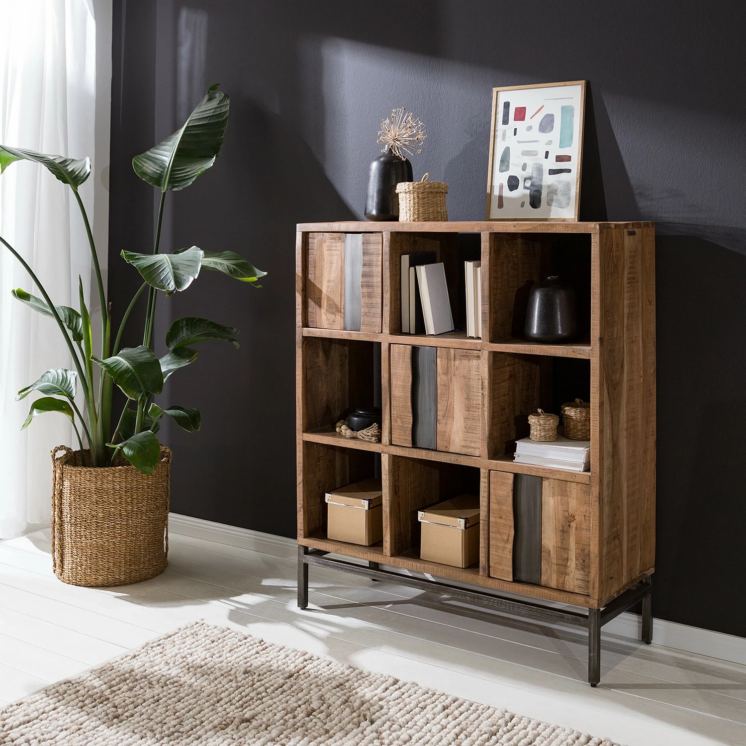 Ars manufacti Büroregal Domme II - Akazie massiv / Eisen - Akazie / Anthrazit 4 Ars manufacti Büroregal Domme II - Akazie massiv / Eisen - Akazie / Anthrazit – Bild 2