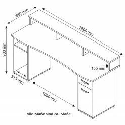 Furnitive Schreibtisch Gambell - Weiß -BÜROMÖBEL Verkaufsgeschäft 1000248353 210217 09450100043 SKETCH DETAILS P000000001000248353 sketch