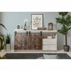 Maison Belfort Sideboard Janze II - Kiefer Weiß Dekor / Vintage Braun -BÜROMÖBEL Verkaufsgeschäft 1000254986 210322 08501500023 MOOD DETAILS P000000001000254986 mood