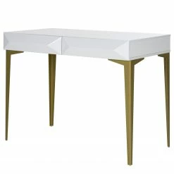 Jack & Alice Schreibtisch Canoa - Hochglanz Weiß / Gold