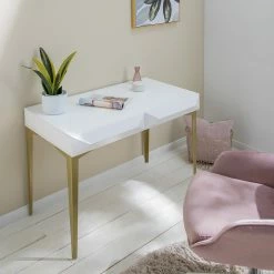 Jack & Alice Schreibtisch Canoa - Hochglanz Weiß / Gold -BÜROMÖBEL Verkaufsgeschäft 1000256390 220601 021 MOOD DETAILS P000000001000256390 mood