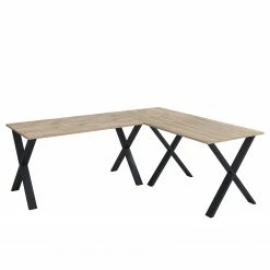 VCM Eckschreibtisch Lona - Eiche Sonoma Dekor - 130 x 130 cm - Schwarz - X-Form