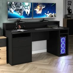 Fredriks Schreibtisch Trent III - Matt Schwarz - Mit Beleuchtung -BÜROMÖBEL Verkaufsgeschäft 1000280716 210813 08160100424 MOOD DETAILS P000000001000280716 mood