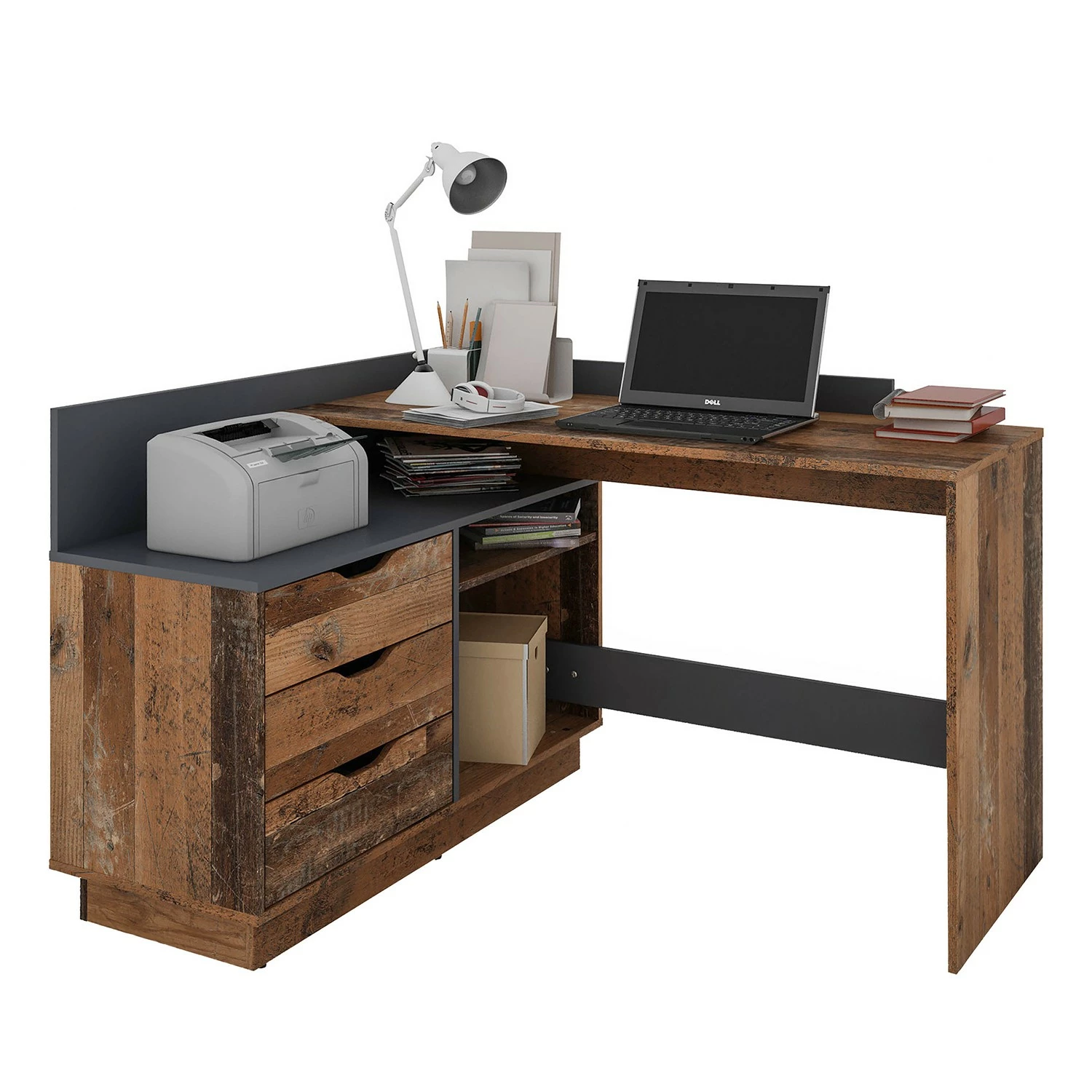 Fredriks Eckschreibtisch Vernie - Altholz Dekor 7 Fredriks Eckschreibtisch Vernie - Altholz Dekor – Bild 5