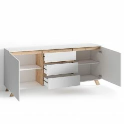 Norrwood Sideboard Rautha - Matt Weiß / Eiche Dekor - Breite: 180 cm -BÜROMÖBEL Verkaufsgeschäft 1000283831 210805 14243400071 DETAILS P000000001000283831