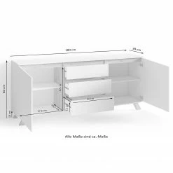 Norrwood Sideboard Rautha - Matt Weiß / Eiche Dekor - Breite: 180 cm -BÜROMÖBEL Verkaufsgeschäft 1000283831 210805 14243500072 SKETCH DETAILS P000000001000283831 sketch
