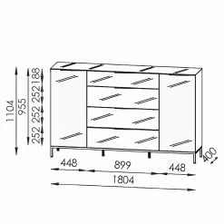Maja Möbel Sideboard Trend - Glas - Hochglanz Weiß / Chrom -BÜROMÖBEL Verkaufsgeschäft 1000284207 210804 14342400016 SKETCH DETAILS P000000001000284207 sketch