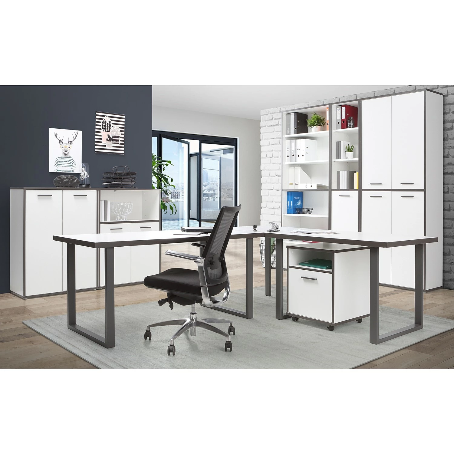 Fredriks Büroset Kendrick I (7-teilig) - Weiß / Grau 3 Fredriks Büroset Kendrick I (7-teilig) - Weiß / Grau