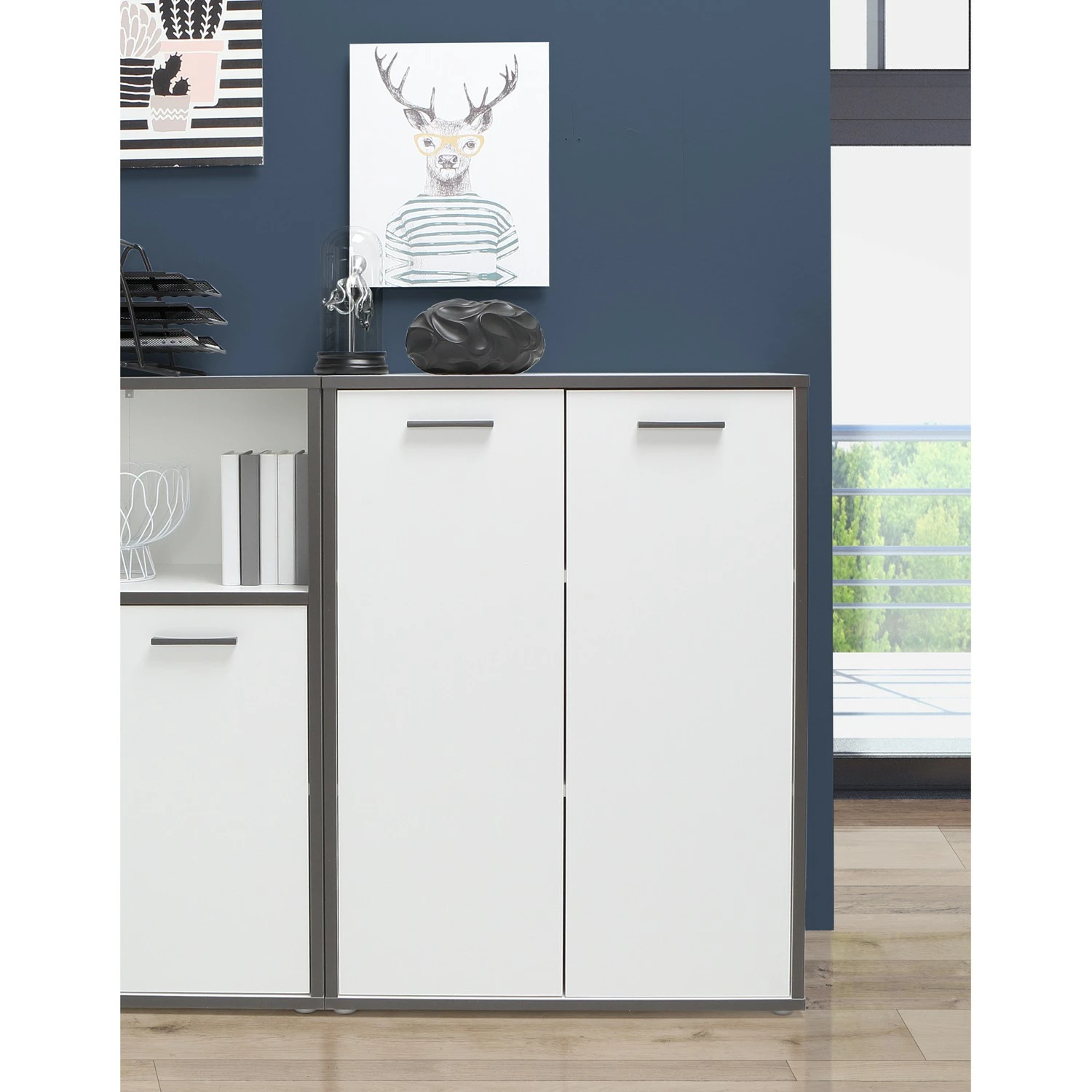 Fredriks Büroset Kendrick I (7-teilig) - Weiß / Grau 4 Fredriks Büroset Kendrick I (7-teilig) - Weiß / Grau – Bild 2