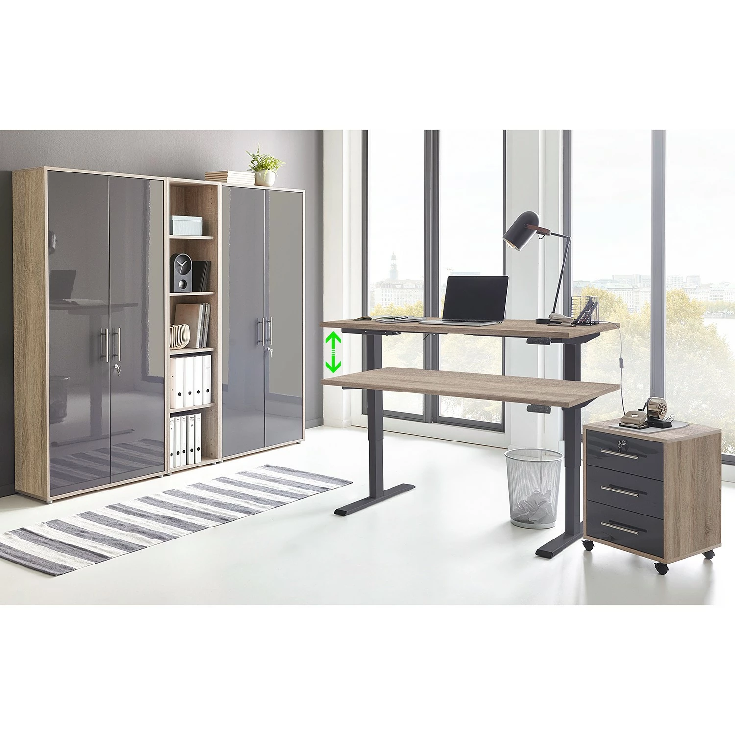 Furnitive Büroset Avin XV (5-teilig) - (Höhenverstellbar) - Eiche Sonoma Dekor / Hochglanz Anthrazit 3 Furnitive Büroset Avin XV (5-teilig) - (Höhenverstellbar) - Eiche Sonoma Dekor / Hochglanz Anthrazit