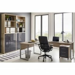 Furnitive Büroset Avin XVII (6-teilig) - Eiche Sonoma Dekor / Hochglanz Anthrazit