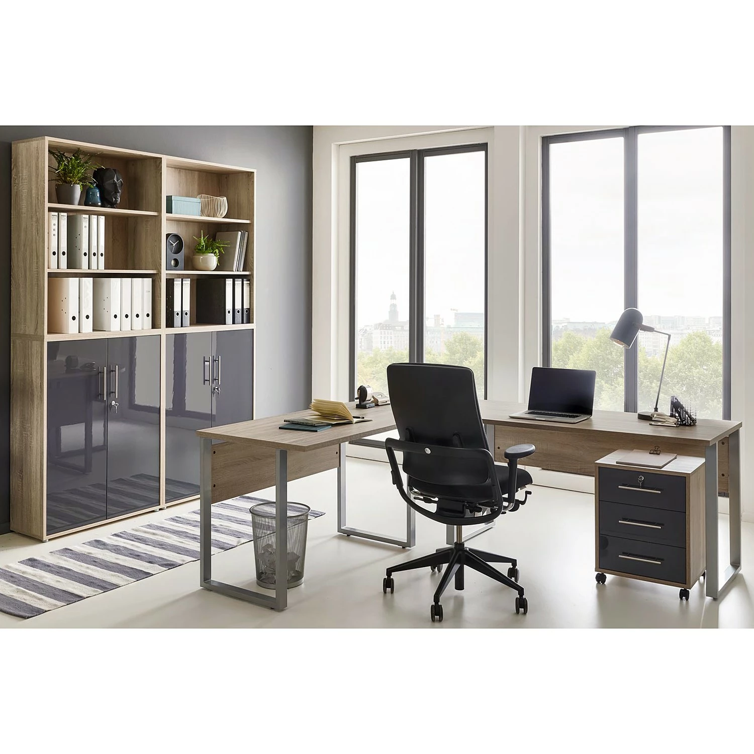 Furnitive Büroset Avin XVII (6-teilig) - Eiche Sonoma Dekor / Hochglanz Anthrazit 3 Furnitive Büroset Avin XVII (6-teilig) - Eiche Sonoma Dekor / Hochglanz Anthrazit