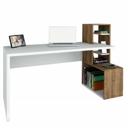 Loftscape Schreibtisch-Kombination Jurien - Weiß / Walnuss Dekor -BÜROMÖBEL Verkaufsgeschäft 1000306573 211115 13505000152 DETAILS P000000001000306573