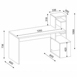 Loftscape Schreibtisch-Kombination Jurien - Weiß / Walnuss Dekor -BÜROMÖBEL Verkaufsgeschäft 1000306573 211115 13505000621 SKETCH DETAILS P000000001000306573 sketch