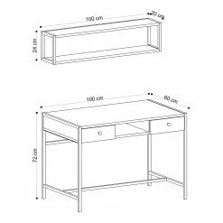 Red Living Schreibtisch-Set Kemer (2-teilig) - Eiche Dekor / Schwarz -BÜROMÖBEL Verkaufsgeschäft 1000306636 211115 13533900865 SKETCH DETAILS P000000001000306636 sketch