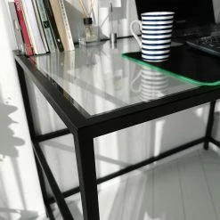 Red Living Schreibtisch Jetmore II - Glas / Aluminium - Klarglas / Schwarz -BÜROMÖBEL Verkaufsgeschäft 1000306651 211115 13544200484 DETAILS P000000001000306651