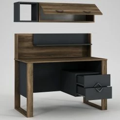 Red Living Schreibtisch-Set Kesia (2-teilig) - Walnuss Dekor / Anthrazit -BÜROMÖBEL Verkaufsgeschäft 1000306700 211115 13564400654 DETAILS P000000001000306700