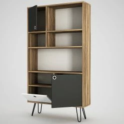 Loftscape Regal Kerrang - Walnuss Dekor / Anthrazit / Weiß -BÜROMÖBEL Verkaufsgeschäft 1000333719 220302 030 DETAILS P000000001000333719